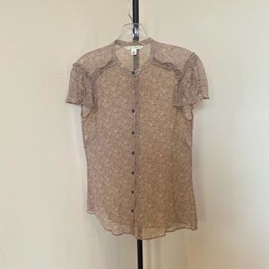 Banana Republic Sheer Cap Sleeve Blouse Taupe S